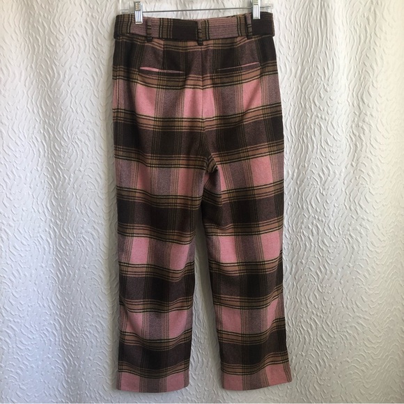 Aritzia Wilfred Soft Pink/Brown Plaid New Tie-Front Wool Cashmere Trouser Pant - Picture 6 of 15